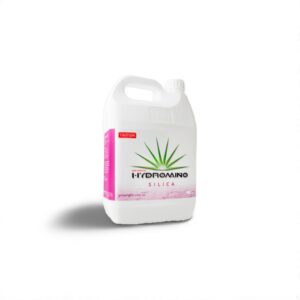 Hydromino Silica 5L bottle with aloe graphic, agricultural supplement, white background.