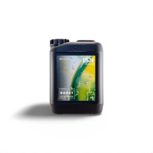 Black 5-liter container of ISN Microbe Boost Co-Activator, featuring vibrant green and yellow label design.