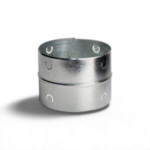 Metal duct connector for HVAC systems, isolated on white background.