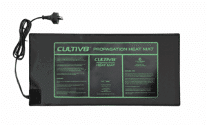 Cultiv8 propagation heat mat with plug for seed germination, providing optimal warmth for plant growth.