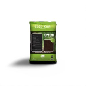 Bag of Coco Coir soil amendment for hydroponics, green packaging with product details and branding.