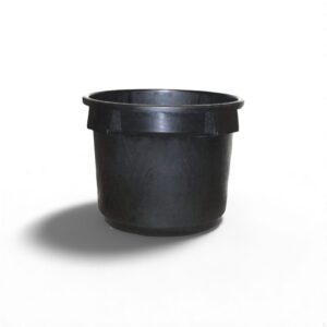 Black plastic planting pot on a white background, ideal for gardening and nurseries.