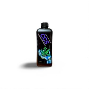 Black bottle of CCS Clonex Clone Solution with plant and mechanical hand illustration on label, 1 liter.