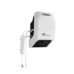 Compact air purifier with filter tubes, modern design, and wall-mounted installation for efficient indoor air cleaning.