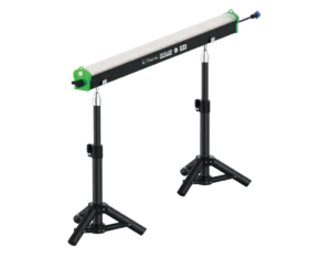 Adjustable LED work light on a tripod stand, suitable for construction or workshop lighting needs.