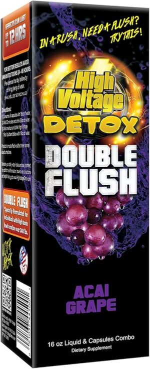 High Voltage Detox Double Flush Acai Grape 16oz Liquid & Capsules - Dietary Supplement Packaging.