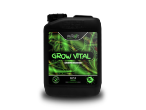 Grow Vital 5L plant nutrient enhancer bottle, promoting healthy plant growth with colorful green label design.